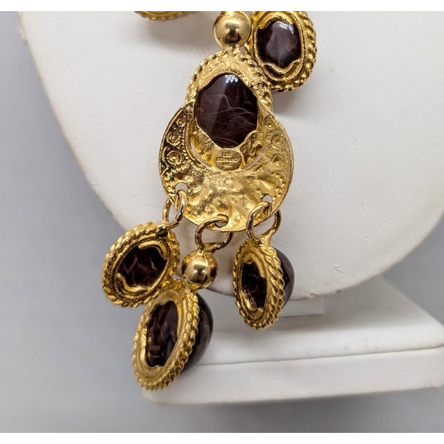 Mid-Century Modern Vintage Signed Les Bernard Cabochon Faux-Brown Agates Pendant Necklace For Sale - Image 3 of 11
