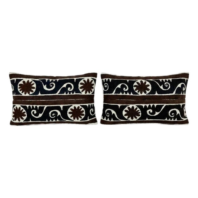 Tashkent Suzani Lumbar Pillow Cover 15'' X 24'' - Set of Two For Sale