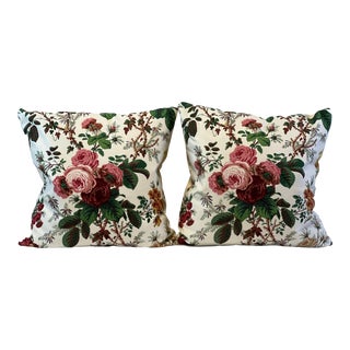 English Titley & Marr Botanical Square Feather/Down Pillows - a Pair For Sale