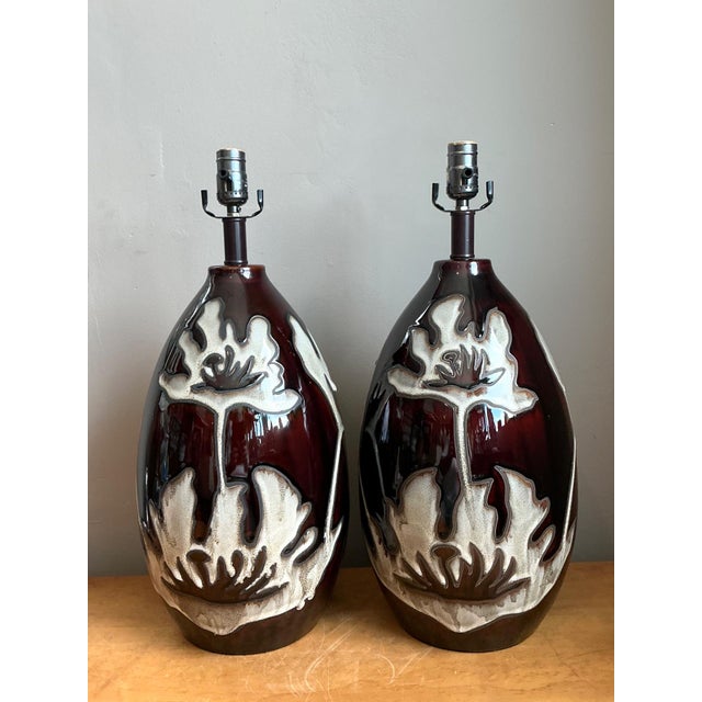 Ceramic Vintage Floral Ceramic Table Lamps - Pair For Sale - Image 7 of 13