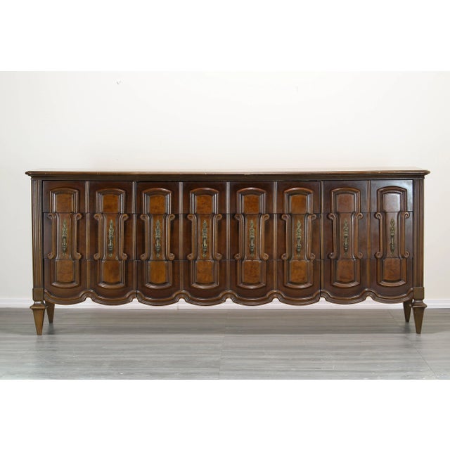 Wood Mid Century Walnut Dresser of Nine Drawers For Sale - Image 7 of 9