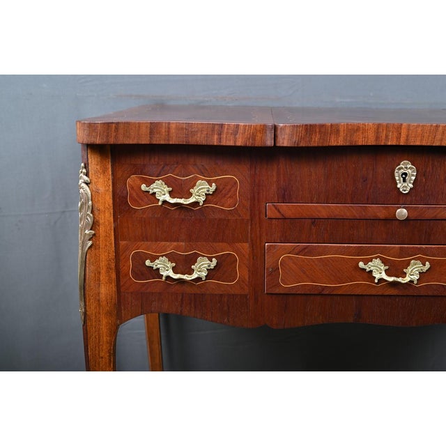 Louis XV-Louis XVI Transitional Style Marquetry Dressing Table, Late 19th Century For Sale - Image 5 of 18
