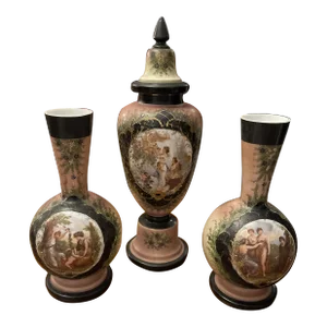Late 19th Century Bristol Glass Royal Vienna Garniture - 3 Pieces