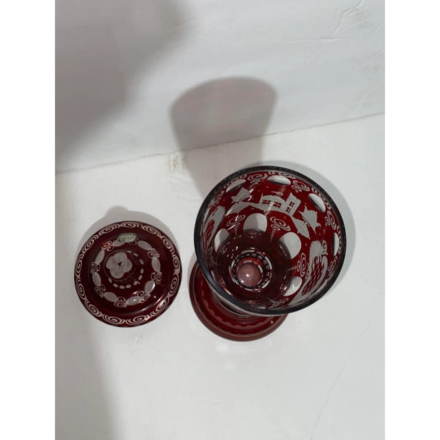 Glass Mid 20th Century Ruby Cut to Clear Crystal Urn For Sale - Image 7 of 12
