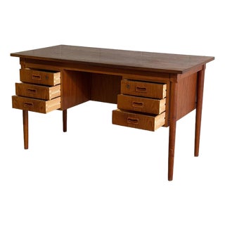 Danish Teak Office Desk Table With Floating Drawers and Back Bookshelf Denmark 1960s For Sale