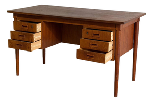 Danish Teak Office Desk Table With Floating Drawers and Back Bookshelf Denmark 1960s