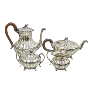 Early 20th Century Old English Melon Community Plate Silver Plated Tea & Coffee Set - 4 Pieces