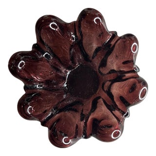 Circa 80’s Open Flower Amethyst Glass Candle Holder or Catchall For Sale