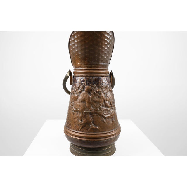 Mid-Century Modern Copper Umbrella Stand with Hammered Medieval Bakery Relief, France, 1900s For Sale - Image 3 of 12