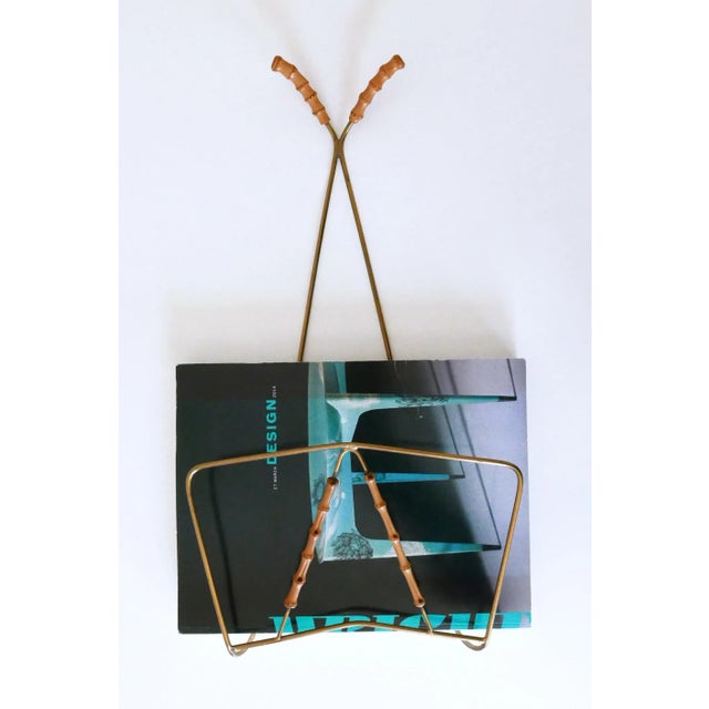Brown Mid-Century Wall-Mounted Brass & Bamboo Magazine Rack, Germany, 1960s For Sale - Image 8 of 18