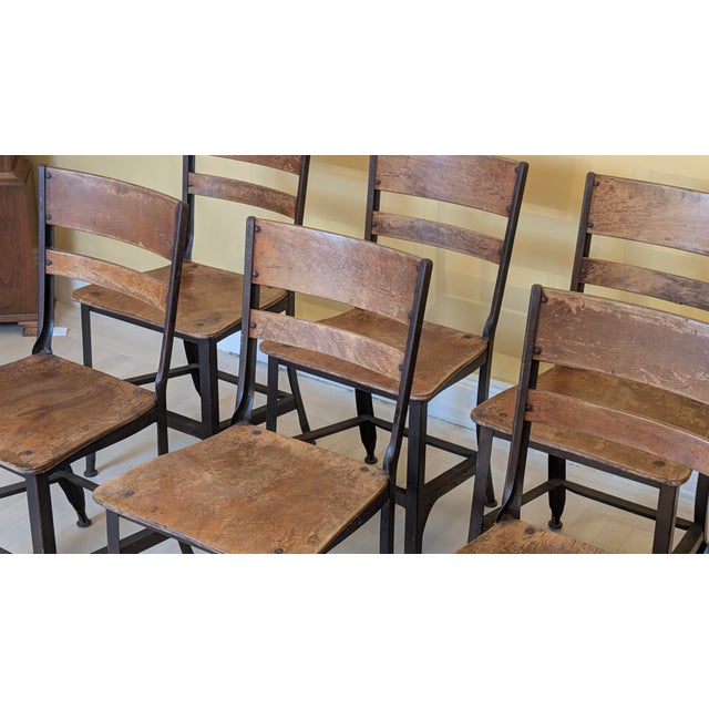 Industrial 1940s Toledo Metal Furniture Co. Industrial Steel & Plywood Dining Chairs, Set of 6 For Sale - Image 3 of 13