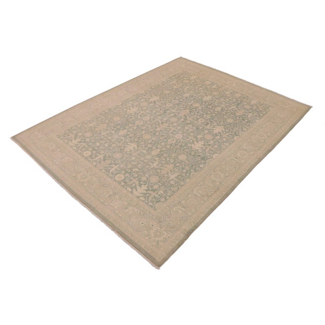 Art Nouveau Boho Chic Green/Gray Wool Rug - 9'1'' X 12'0'' For Sale - Image 3 of 10