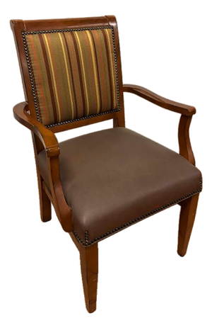 Traditional Wood Accent Armchair With Striped Upholstered Back and Nailhead Trim