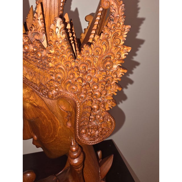 Monumental Mid-Century Balinese Modernist Teakwood Goddess Sita Bust For Sale - Image 11 of 12