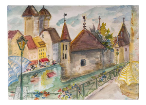 Evelyne Luez, Village, 1980s-1990s, Watercolour on Paper