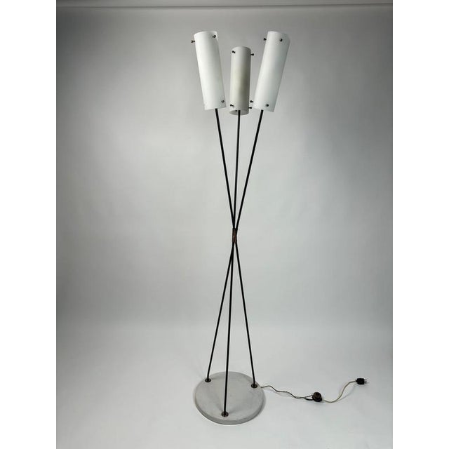 Mid-Century Modern Floor Lamp in Brass with Marble and Opal Glass by Angelo Lelii, Italy, 1950 For Sale - Image 4 of 13