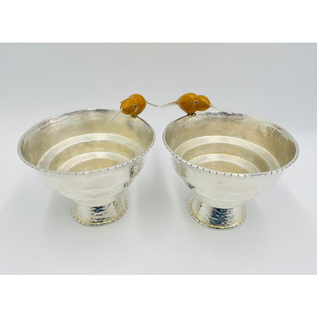 Silver 1980s Pair of Emilia Castillo Silver-Plated Vases With Jasper Hummingbirds, Mexican For Sale - Image 8 of 18