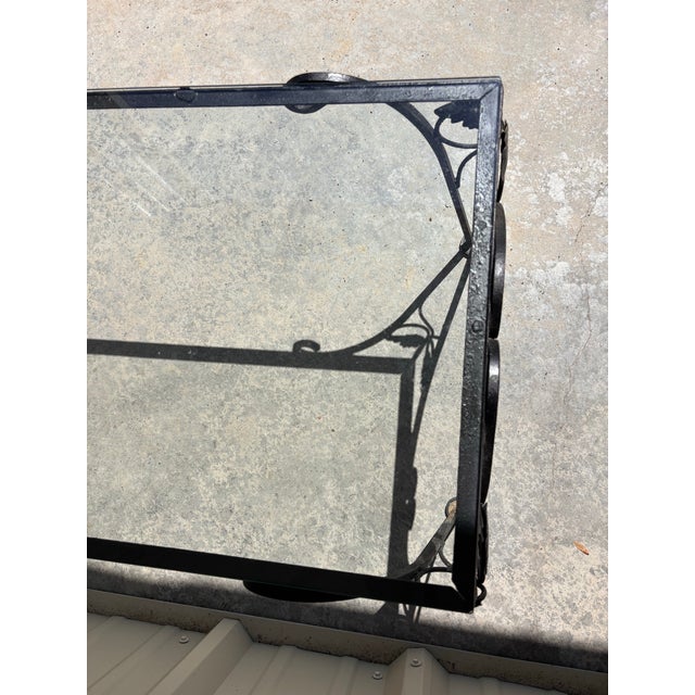 Black Vintage Art Deco Wrought Iron and Glass Coffee Table For Sale - Image 8 of 10