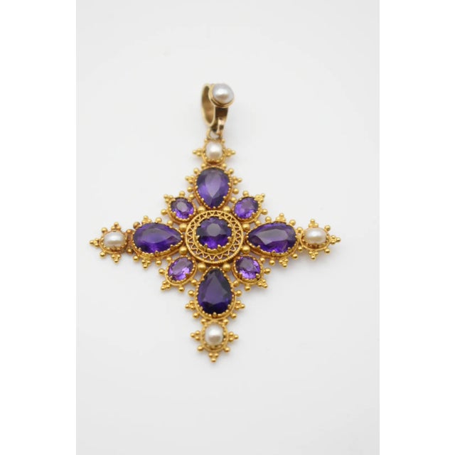 Mid 19th Century Amethyst and Pearl Cross Pendant For Sale In Wichita - Image 6 of 7