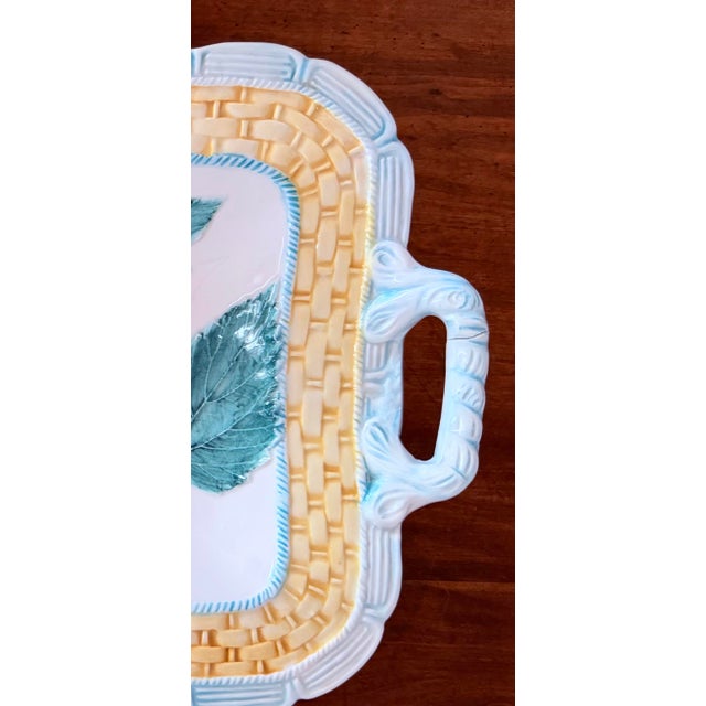 Italian Majolica Decorative Basketweave Platter With Ivy Leaves For Sale - Image 11 of 11