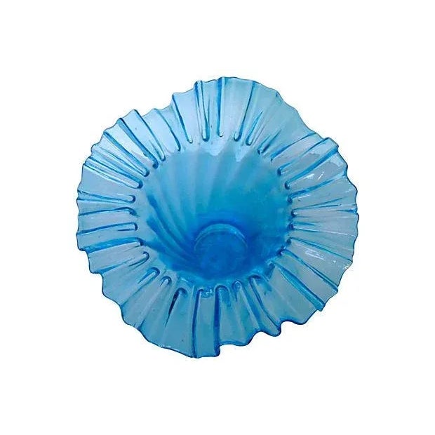 Mid-century fluted flower-expression vase in cobalt blue, unmarked.