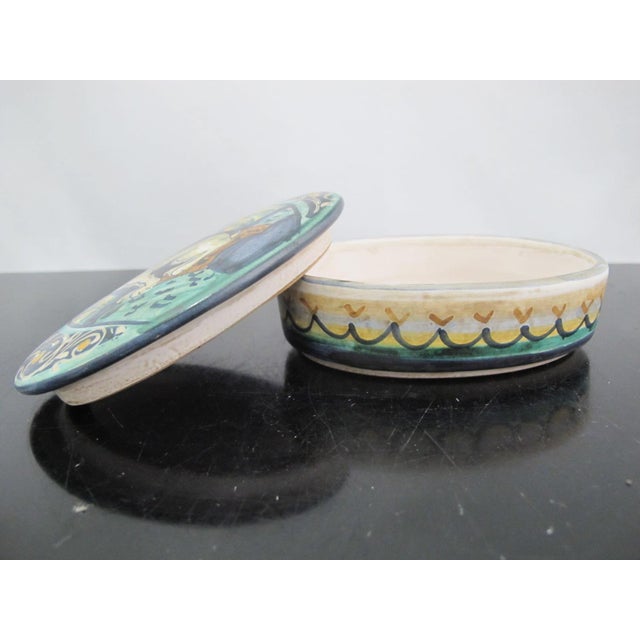 Castelli Castelli Italian Majolica Rabbit With Human Face Oval Pottery Box With Lid For Sale - Image 4 of 10