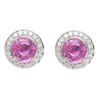 2.35 cts Natural pink sapphire & 0.34 cts diamond earrings in 18k gold For Sale