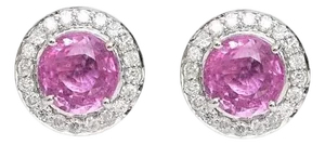 2.35 cts Natural pink sapphire & 0.34 cts diamond earrings in 18k gold