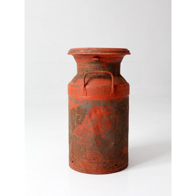 Mid 20th Century Vintage Farmhouse Red Milk Can For Sale - Image 5 of 17