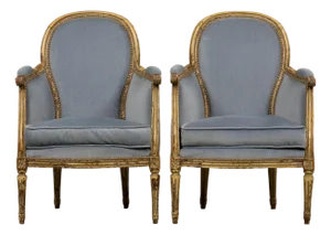 Antique French Louis XVI Style Armchairs in Blue Velvet - A Pair