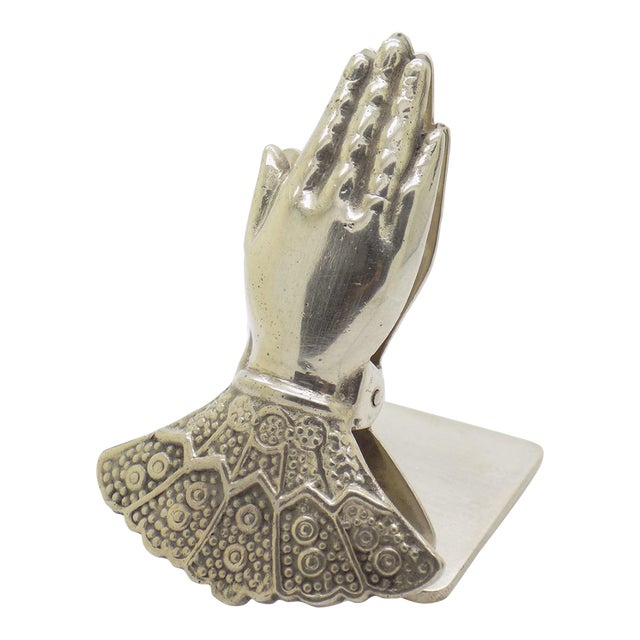 1970s Vintage Italian Handmade Genuine Silver Figural Hand Desk Memo Clip From Florence For Sale