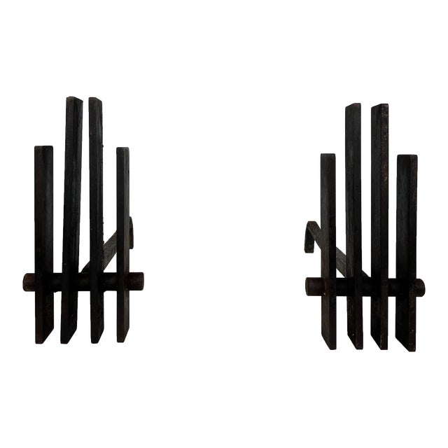 Modernist Steel Andirons. French Work. Circa 1970 - a Pair For Sale