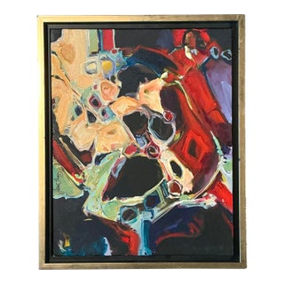 Vintage Boho Original Abstract Oil on Canvas For Sale