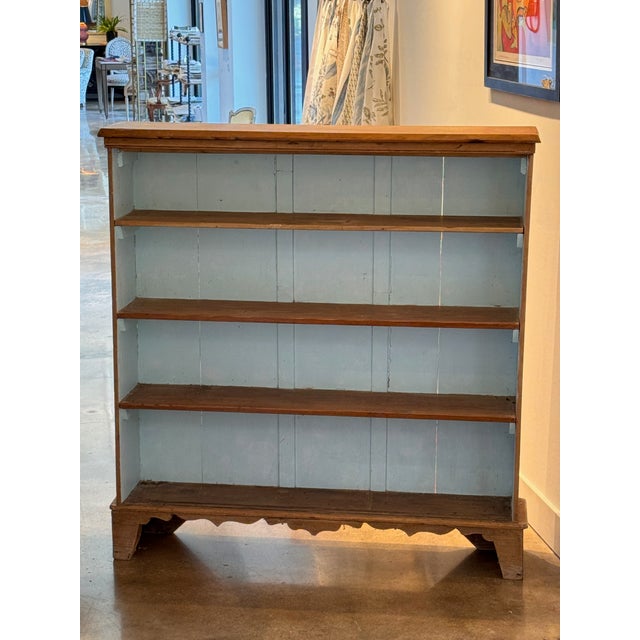 19th Century 19th Century Pine Open Bookcase With Painted Blue Interior For Sale - Image 5 of 13
