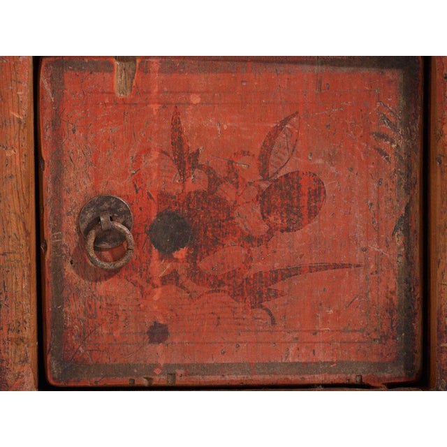 Antique Qing Dynasty Painted Vermilion Gansu Bench or Sideboard For Sale - Image 5 of 11