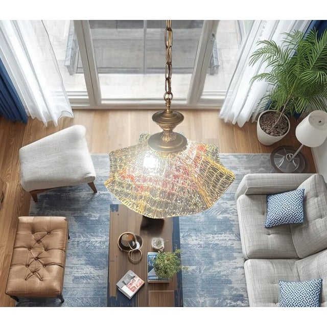 Vintage Murano Fazzoletto Art Glass “Fiore Di Fuoco” Amber Red Pendant Light For Sale - Image 18 of 18