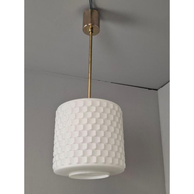 Mid-Century Modern Pendant Lamp in Textured Glass and Brass, Czechoslovakia, 1970s For Sale - Image 11 of 18