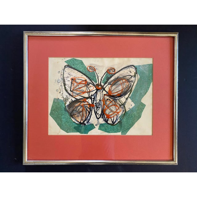 1960s Mid Century Butterfly Paper Collage Painting, Framed For Sale In New York - Image 6 of 6