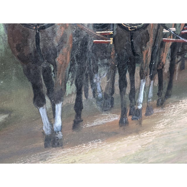 Late 20th Century Monumental Green Equestrian Horse Carriage Oil Painting Ornate Gilt Frame Scott Duncan For Sale - Image 11 of 18