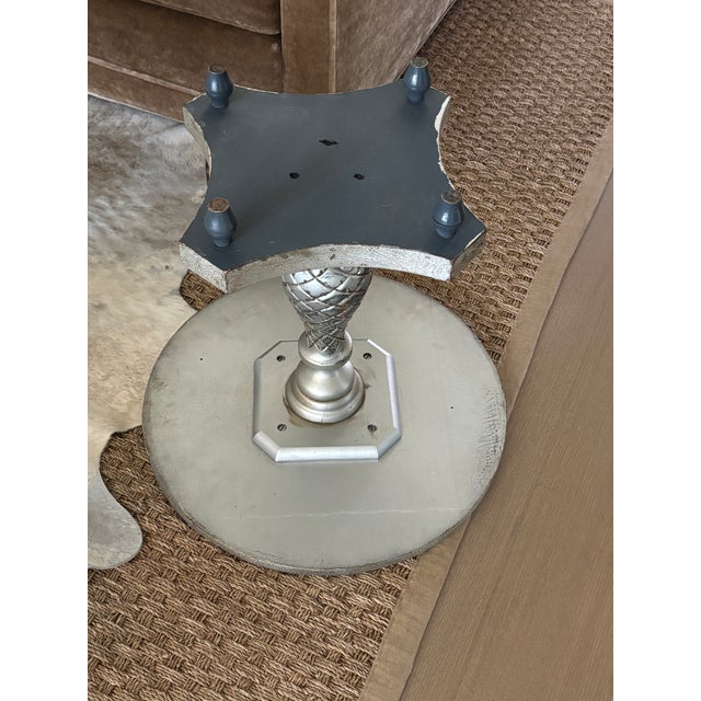 Vintage Palm Beach Regency Style Silver Crackle Finish Pineapple Pedestal Side Table For Sale In Little Rock - Image 6 of 18