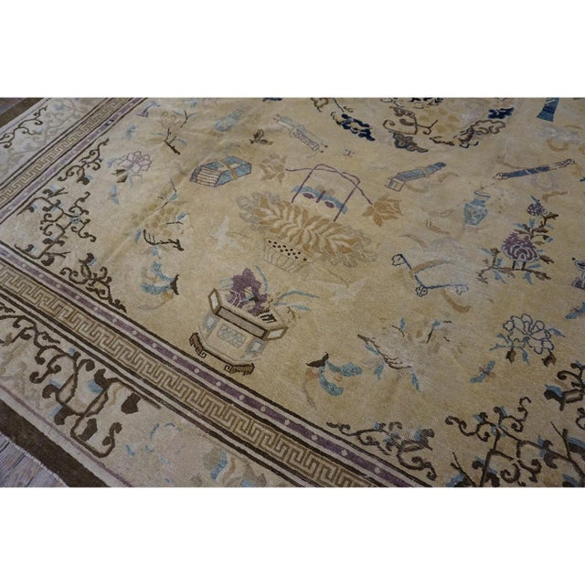 1880s Ivory Field Medallion Vase Classic Antique Chinese Peking Room Size Rug For Sale - Image 9 of 9