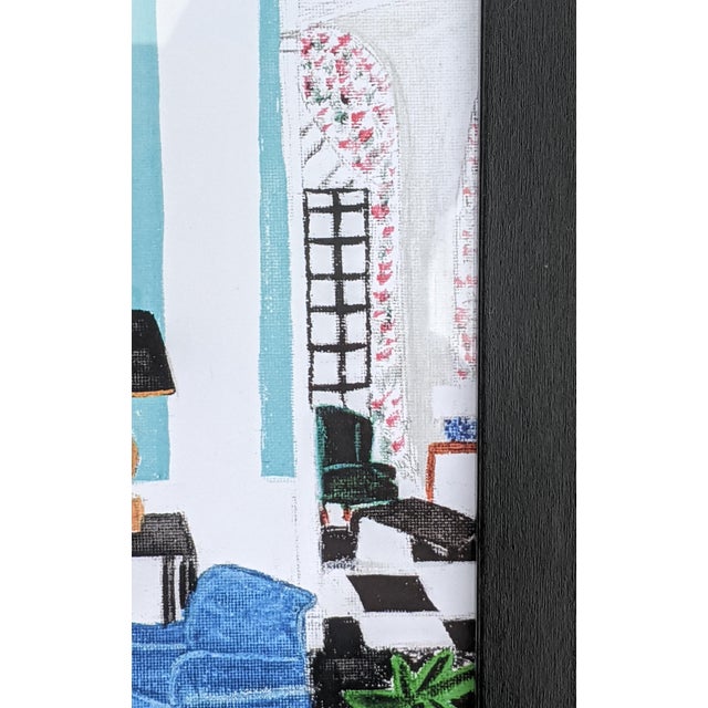 Blue Original Fauvist Greenbrier Resort Hotel "Lobby Lounge" Dorothy Draper Interior Art For Sale - Image 8 of 14