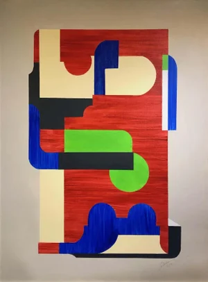 "Conundrum" Geometric Abstract Mixed-Media Painting on Canvas by Louis Shields, 2014
