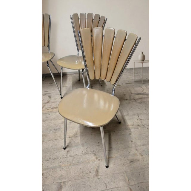 Vintage Fan-Back Dining Chairs with Beige Leatherette Upholstery, 1960s, Set of 6 For Sale - Image 15 of 18