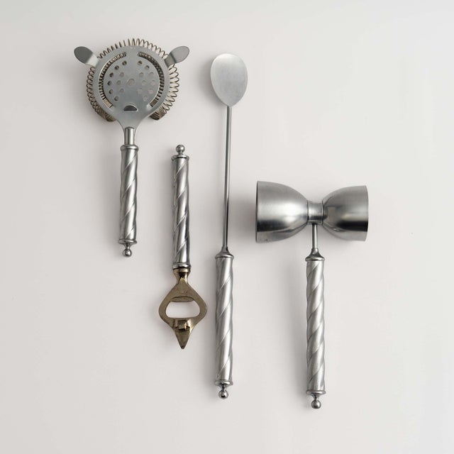 Silver Vintage Italian Twist Handle Bar Tool Set - Set of 4 For Sale - Image 8 of 15
