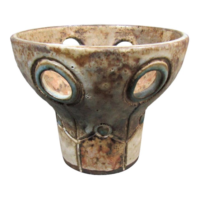 1970s Hannie Mein Signed Dutch Studio Pottery Ceramic Tea Light Holder For Sale