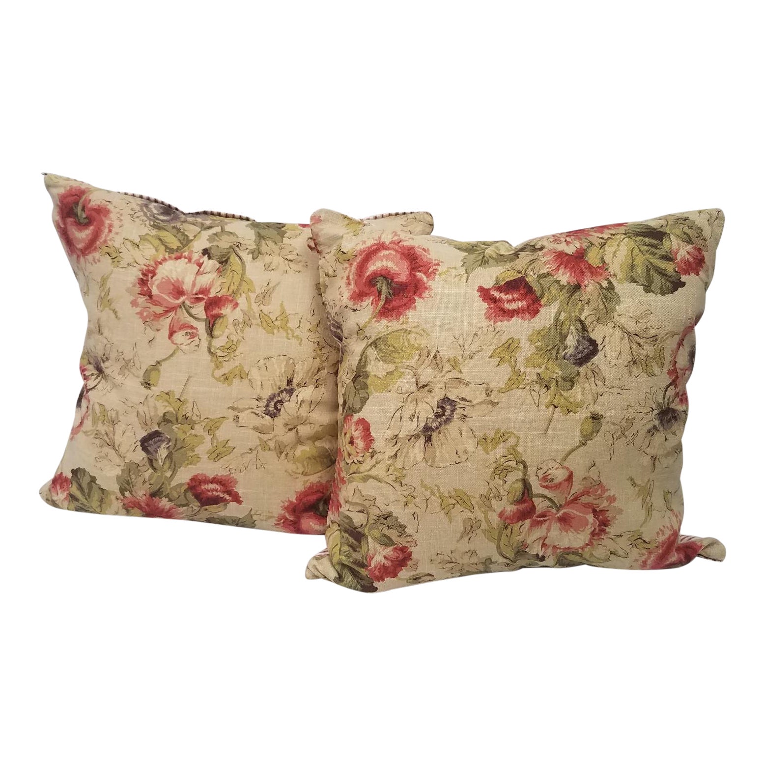 Red Rose And Peony Flower Square Pillows A Pair Chairish