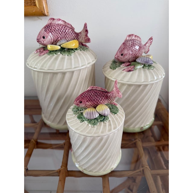 Coastal Fitz and Floyd Fish, Clams Jar Canister and Lid - Set of 3 For Sale - Image 3 of 12