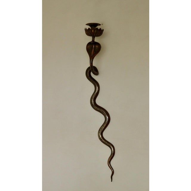 Egyptian Revival Style Engraved Brass Cobra Sconces, Set of 2 For Sale - Image 16 of 18