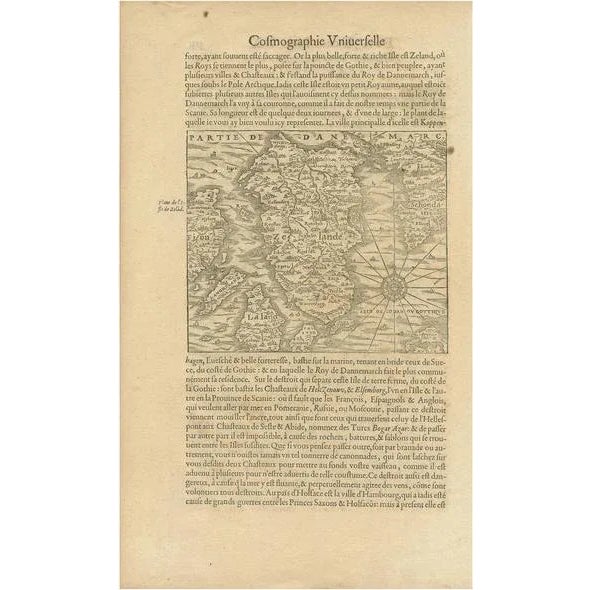 Antique Map of the Island of Zealand Denmark by Thevet, 1590 For Sale - Image 5 of 5